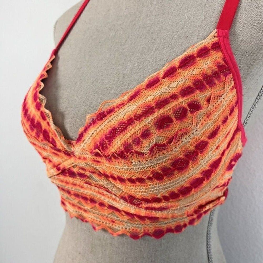 Pink By Victoria's Secret Orange & Pink Lace Tie Dye Racerback Padded Bra Medium - Picture 6 of 12